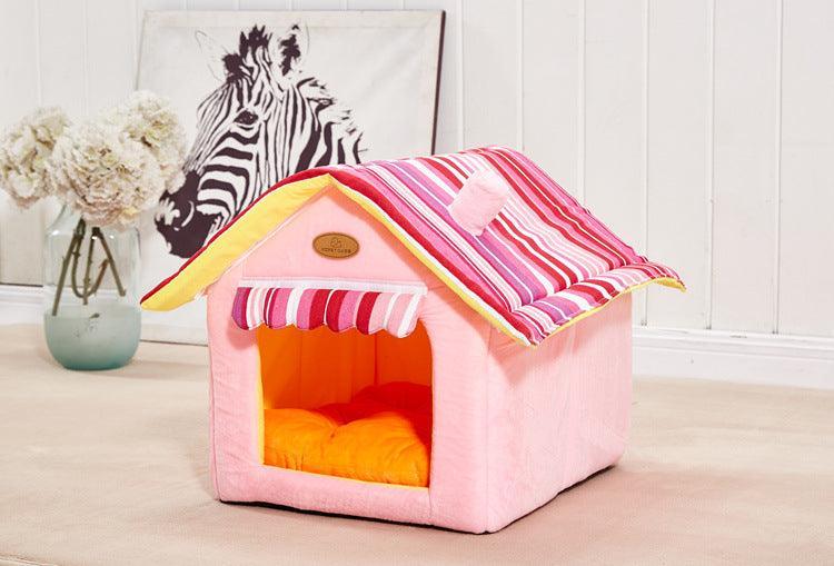 Cozy Striped Foldable Pet House And Bed